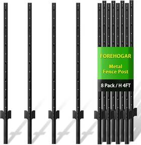 B0408 Forehogar Metal Fence Post 4 Feet Black Pack Of 8 T Ft- Pack-black