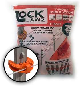 T-360 Lock Jawz Electric Fence T-post Insulator - Orange Bulk Qty 100