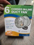 Suncourt 6" Corded In-line Duct Fan Galvanized Steel Body- New. Fixed Price $21.50.