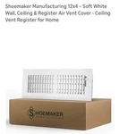 Shoemaker Manufacturing 12X4 Steel Vent Cover White Wall Ceiling Adjustable. Fixed Price $31.51.
