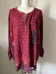 Lucky Brand Long Print Top Roll Tab Sleeves Plus 3X Burgundy Slit Back. Fixed Price $26.32.