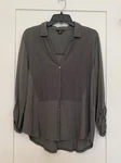 Nwot Lucky Brand Gray Gauze Button Front Medium Roll Tab Sleeves. Fixed Price $18.00.