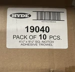Hyde 19040 Adhesive Trowel 4-1/4 X 9-1/4 Sq -notch, Case Of 10. Fixed Price $72.21.