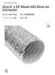 Atco 500 8"X25' Uninsulated Class 1 Air Connector 05502508 - New. Fixed Price $25.00.