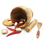 Wooden Mortar And Pestle Set With Lid Spoon For Grinding Spices. Fixed Price $32.00.
